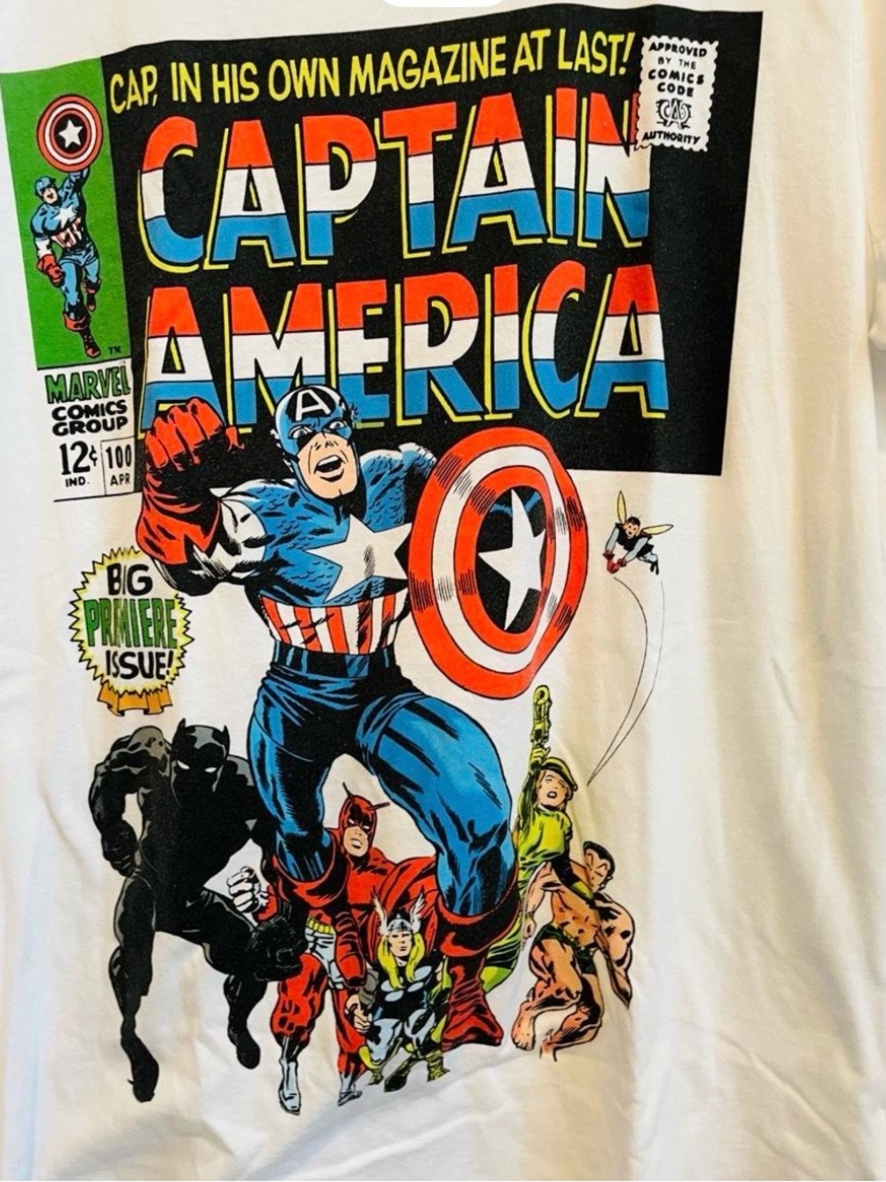 Marvel Comics Captain America #100 Comic Cover Graphic T-Shirt - White size L